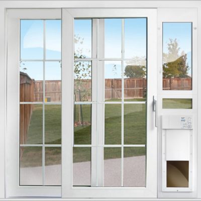 Image showing  Automatic Low-E Glass Dual Pane Sliding Glass Patio Pet Door Insert, Regular Height, Medium Opening