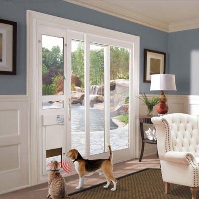 Image showing  Automatic Low-E Glass Dual Pane Sliding Glass Patio Pet Door Insert, Regular Height, Medium Opening