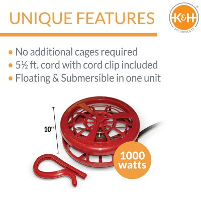 Image showing  1,000W Farm Essentials Ultimate Stock Tank De-Icer with Cord Clip, Red