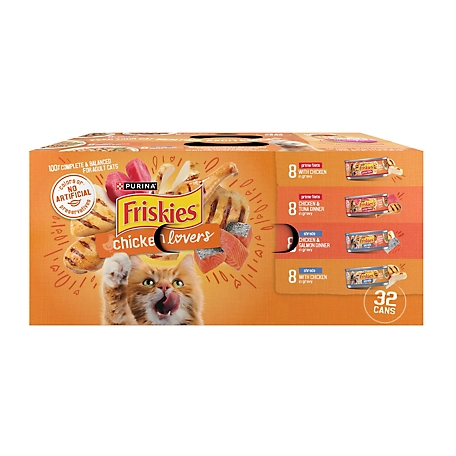 Friskies Chicken Lover's Prime Filets Adult Chicken, Tuna and Salmon in Gravy Wet Cat Food Variety Pack, 5.5 oz. Can, Pack of 32