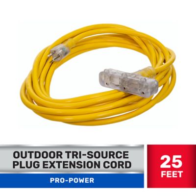 JobSmart 25 ft. Outdoor Pro-Power Extension Cord with Tri-Source Plug EXTENSION CORD WITH THREE RECEPTACLES FOR PLUG-INS