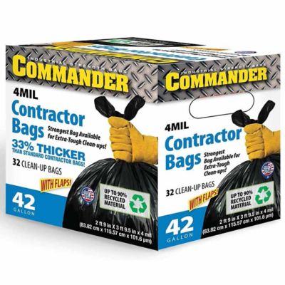 Commander 42 gal. 4 Mil Black Heavy Duty Trash Bags 33 in. x 45 in. Pack of 32 for Home, Kitchen, Lawn and Contractor