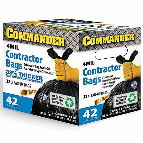 Commander 42 gal. Contractor Bags with Flaps, 4mm, 32 ct.