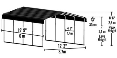 Image showing  12 ft. x 20 ft. Steel Galvanized Carport, Black/Eggshell