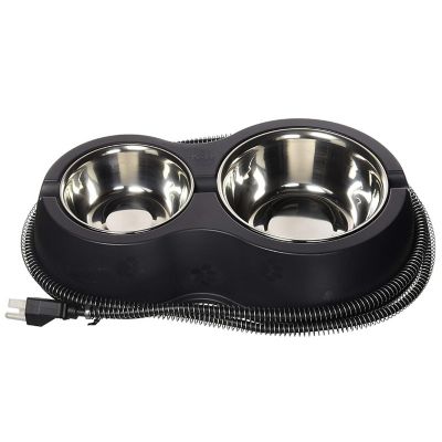 K&H Pet Products Thermo-Kitty Cafe Cat Double Diner with 2 Bowls, 12 oz. and 24 oz., Stainless/Black