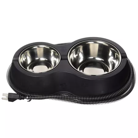 K&H Pet Products Thermo-Kitty Cafe Cat Double Diner with 2 Bowls 12 oz and 24 oz stainless/black Double Diners