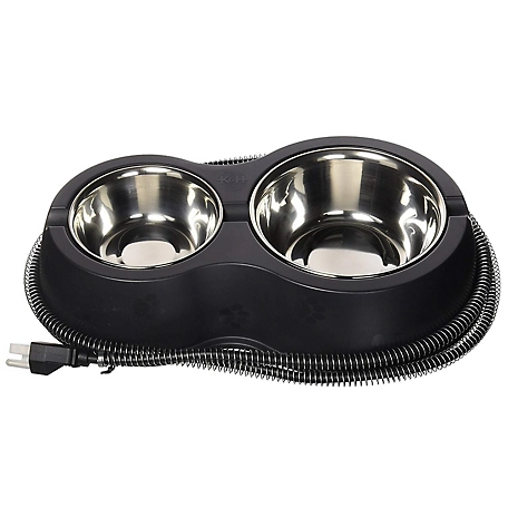 K&H Pet Products Thermo-Kitty Cafe Cat Feeder, Stainless/Black, 2-Bowls, 12 oz. + 24 oz.