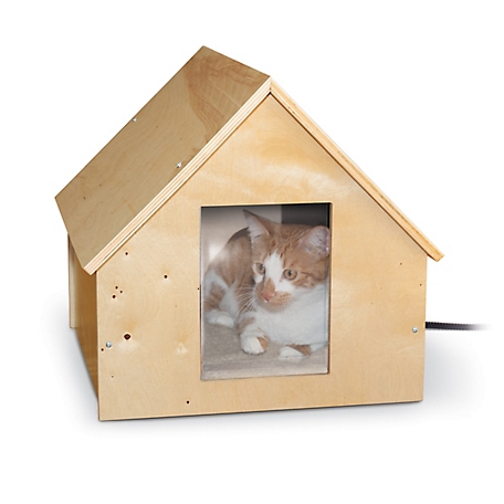 K&H Pet Products Birchwood Manor Thermo-Kitty Heated Natural Wood Cat House