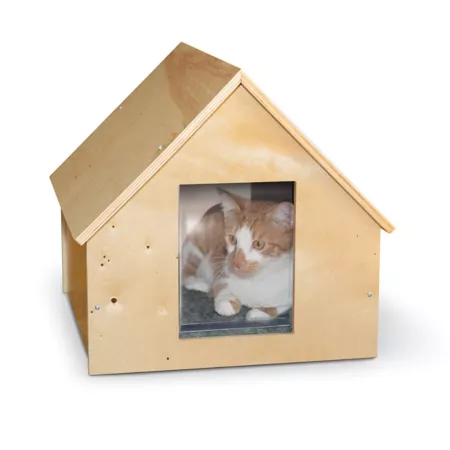 K&H Pet Products Birchwood Manor Unheated Natural Wood Cat Kennel Outdoor Cat Houses