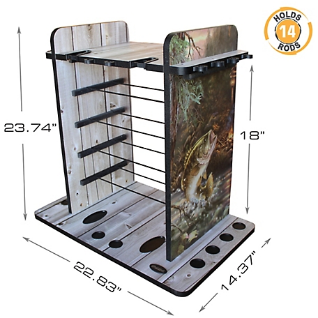 Rush Creek Creations 14-Rod Fishing Rod Storage Rack with 4-Bait Storage  Bin, Bass Pattern at Tractor Supply Co.