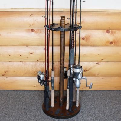 Image showing  24-Rod Round Wood Fishing Rod Storage Rack, Dark Stain