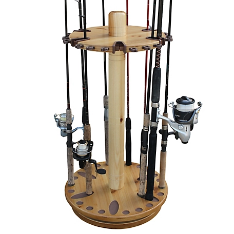 Rush Creek Creations 30-Rod Spinning Wood Storage Rack, Light Stain