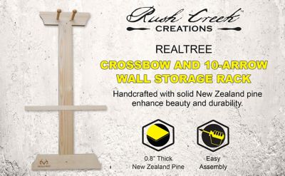 Image showing 8 th Rush Creek Creations Realtree 1-Crossbow and 10-Arrow Wall Wood Storage Rack