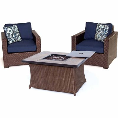 Hanover Metropolitan 3 Piece Chat Set With Lp Gas Fire Pit Table At