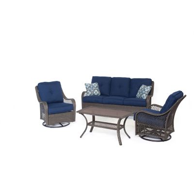 Hanover 4 pc. Orleans All-Weather Patio Set, Navy Gray Weave -  013964865677