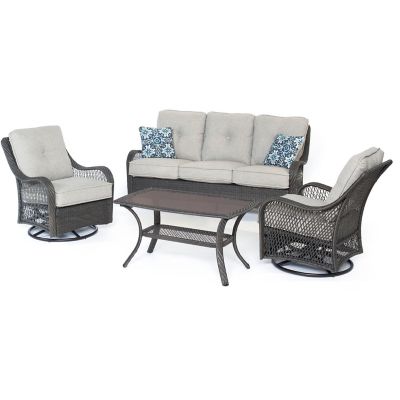 Hanover 4 pc. Orleans All-Weather Patio Set, Silver/Gray Weave -  ORLEANS4PCSW-G-SLV