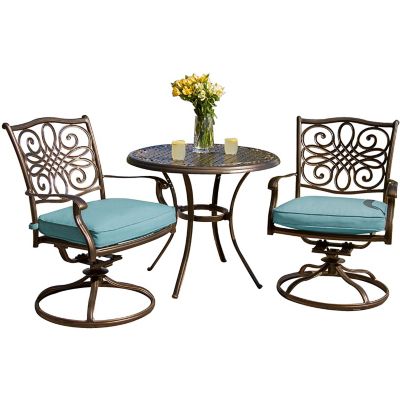 Hanover 3 pc. Traditions Bistro Set, Includes 32 in. Cast-Top Table, Blue -  TRADDN3PCSW-BLU