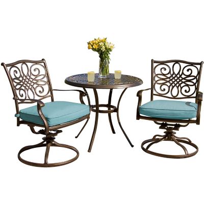 Hanover Traditions 3-Piece Bistro Set in Blue with 32 in. Cast-Top Table