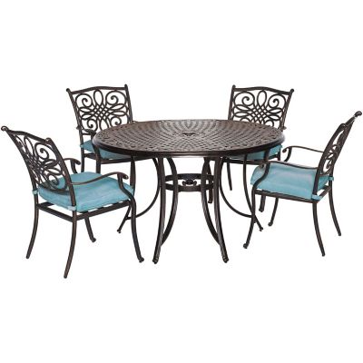 Hanover 5 pc. Traditions Dining Set, Includes 48 in. Cast-Aluminum Table, Blue -  TRADDN5PC-BLU
