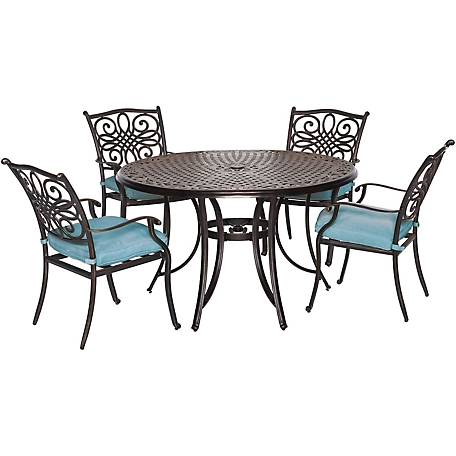 Hanover 5 pc. Traditions Dining Set, Includes 48 in. Cast-Aluminum Table, Blue