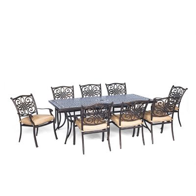 Hanover 9 pc. Traditions Dining Set with 84 in. Cast-Top Table and 8 Stationary Dining Chairs
