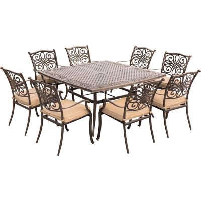 Hanover Traditions 9-Piece Square Dining Set with a Large 60 x 60 in. Cast-Aluminum Dining Table, TRADDN9PCSQ