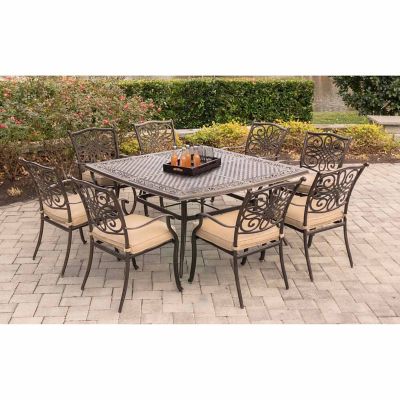 Image showing  Traditions 9-Piece Square Dining Set with a Large 60 x 60 in. Cast-Aluminum Dining Table, TRADDN9PCSQ