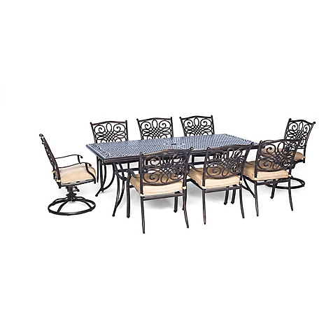 Hanover 9 pc. Traditions Dining Set, Includes 6 Dining Chairs, 2 Swivel Rockers and Extra-Long Dining Table
