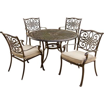 Hanover 5 pc. Traditions Outdoor Dining Set, Includes 4 Aluminum Cast Dining Chairs and 48 in. Round Table