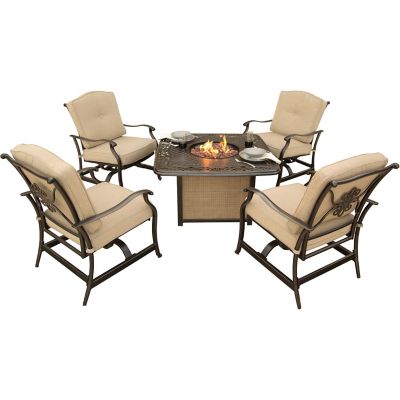 Hanover Traditions 5 Piece Seating Set With Cast Aluminum Fire Pit