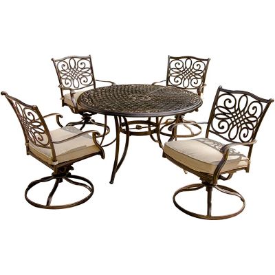 Hanover 5 pc. Traditions Outdoor Dining Set, Includes 4 Swivel Rockers and 48 in. Round Table