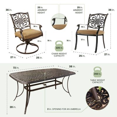 Hanover 7 pc. Traditions Outdoor Dining Set, Includes 4 Dining Chairs, 2 Swivel Chairs and 38 in. x 72 in. Table