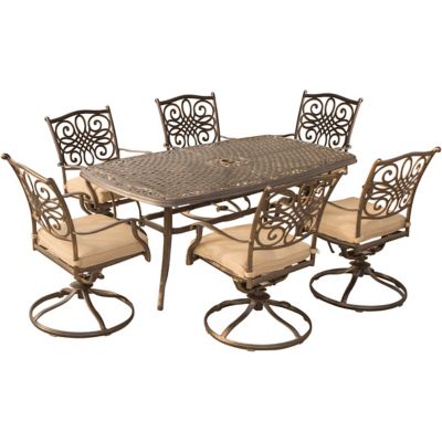 Hanover 7 pc. Traditions Outdoor Dining Set, Includes 6 Swivel Dining Chairs and Large 72 in. x 38 in. Dining Table