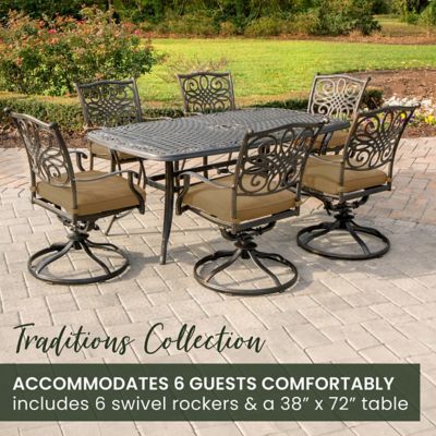Image showing  7 pc. Traditions Outdoor Dining Set with 72 in. Rectangular Table and 6 Swivel Dining Chairs