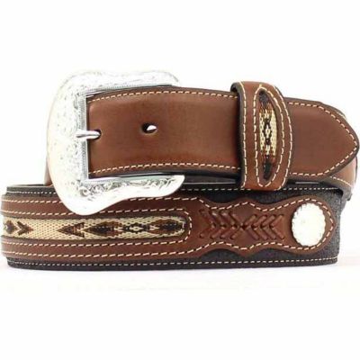 Nocona Men's Leather Top Hand Middle Inlay Belt, Brown