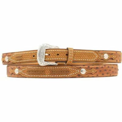 Nocona Men's Leather Ostrich Stitch Overlay Belt, 1-1/2 in., Brown
