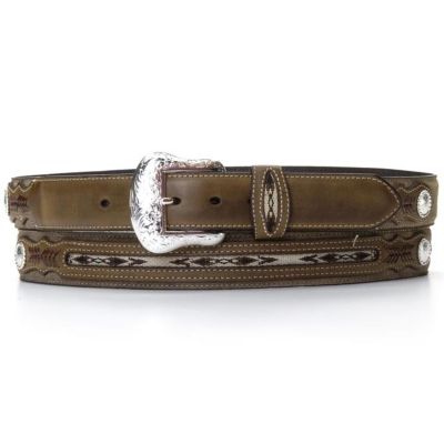 Image showing  Men's Leather Top Hand Middle Inlay Belt, 1-1/2 in., Brown