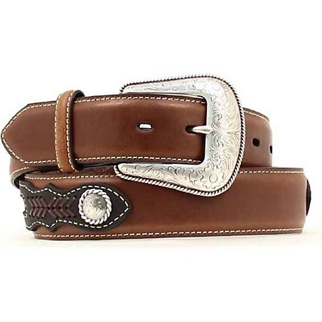 Nocona Men's Top Hand Side Overlay Leather Belt, Brown