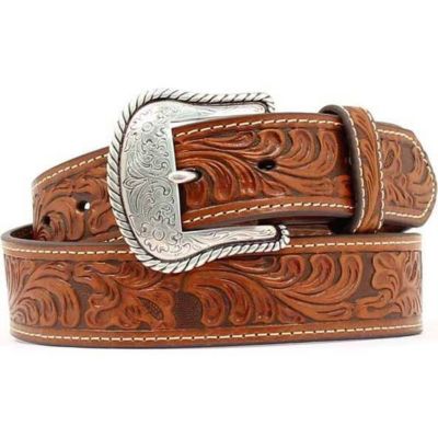 Nocona Men's Leather Belt with Floral Embossed Western Buckle