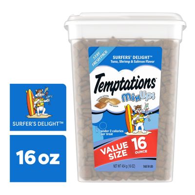 Temptations MIXUPS Crunchy and Soft Cat Treats Surfer's Delight Flavor, 16 oz. Tub
