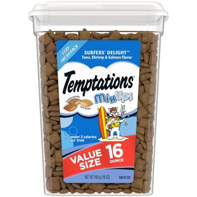 Temptations MixUps Surfer's Delight Flavor Crunchy and Soft Cat Treats, 16 oz. Tub