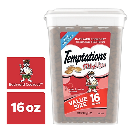 Temptations MIXUPS Crunchy and Soft Cat Treats Backyard Cookout Flavor, 16 oz. Tub