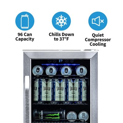 Image showing  96-Can Capacity 15 in. Built-in Beverage Fridge in Stainless Steel, Temperature Controls and Adjustable Shelves