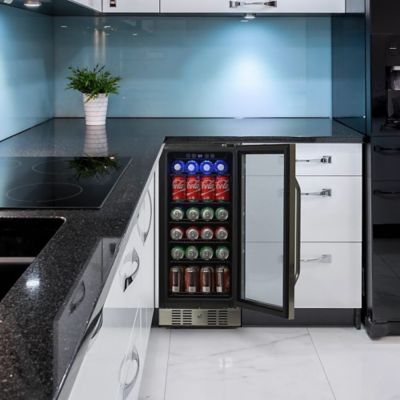 Image showing 7 th Luma Comfort 96-Can Capacity 15 in. Built-in Beverage Fridge in Stainless Steel, Temperature Controls and Adjustable Shelves