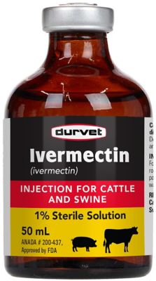 Durvet Ivermectin Injection 1% Sterile Solution Livestock Dewormer, 50 mL