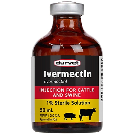 Durvet Ivermectin Injection 1% Sterile Solution Livestock Dewormer, 50 mL