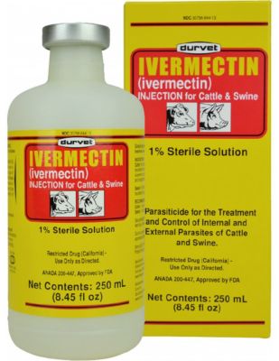 Durvet Ivermectin Injection 1% Sterile Solution Livestock Dewormer, 250 mL