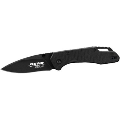 Bear Edge 3.38 in. G10 Assisted Drop-Point Sideliner Folding Knife, Black, 4.5 in. Closed Length, 61502