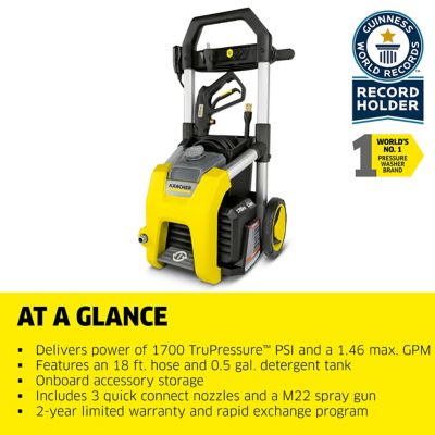 Image showing  1,700 PSI 1.2 GPM Electric Cold Water K1700 Pressure Washer, 20 ft. High Pressure Hose