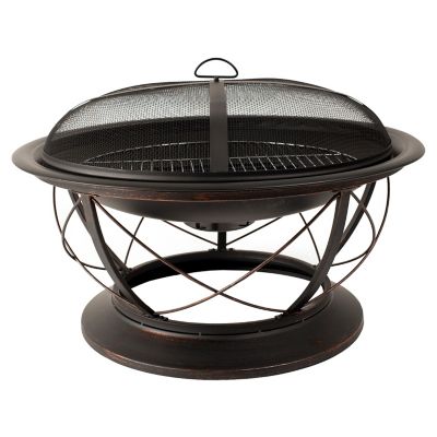 Pleasant Hearth Palmetto Fire Pit with Cooking Grid, Mesh Cover, Ash Catcher, Wood Grate